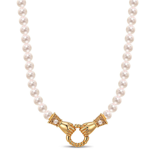 gona- Hand In Hand Tarnish-resistant Silver Pearl Necklace In 14K Gold Plated