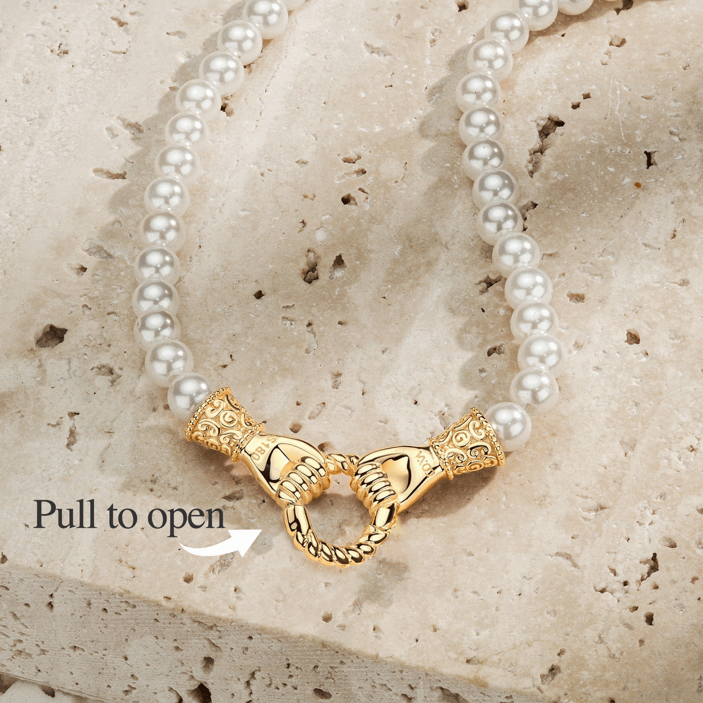 Hand In Hand Tarnish-resistant Silver Pearl Necklace In 14K Gold Plated