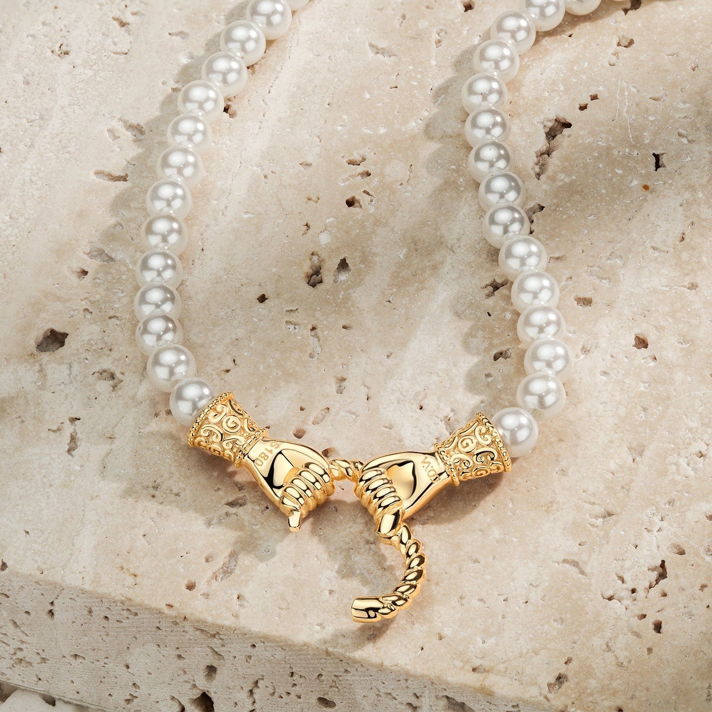 Hand In Hand Tarnish-resistant Silver Pearl Necklace In 14K Gold Plated