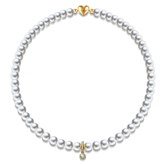 gona- Golden Heart Tarnish-resistant Silver 8mm Pearl Necklace In 14K Gold Plated