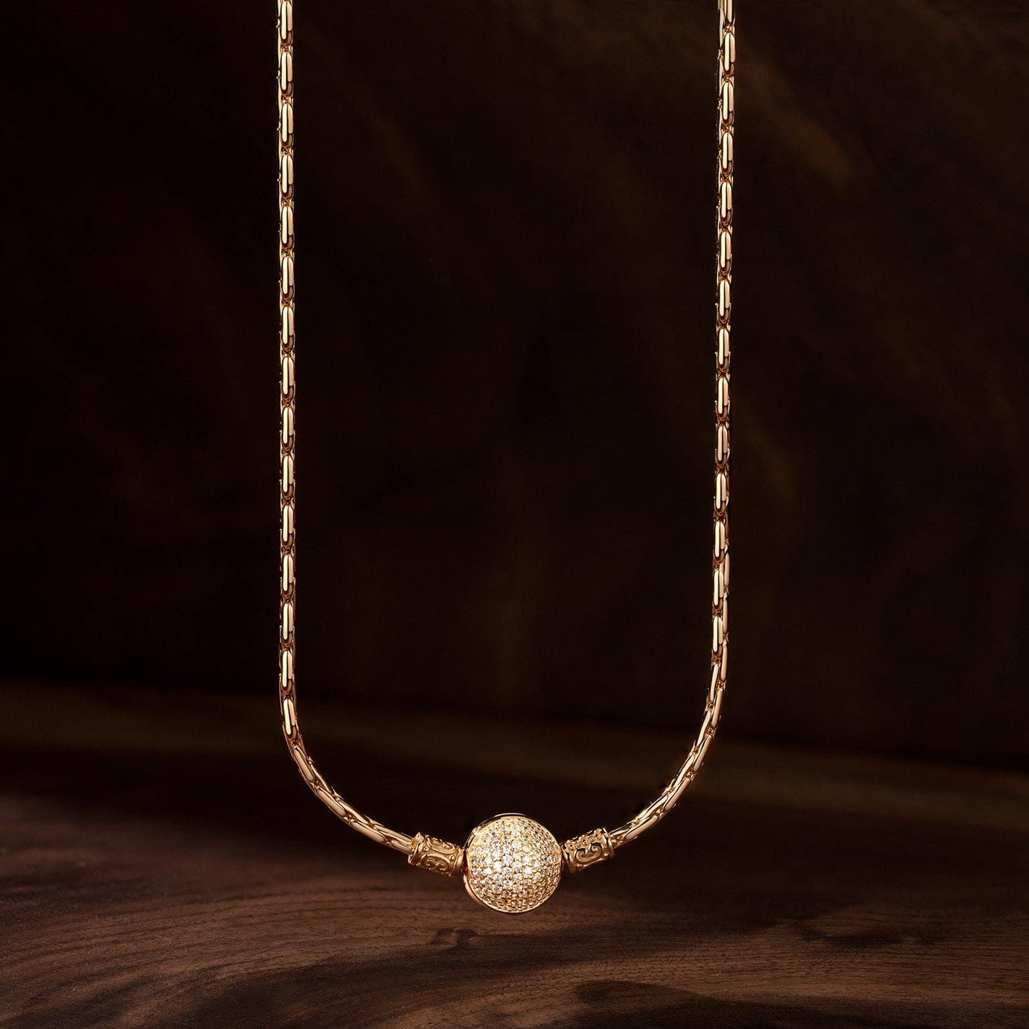 Sterling Silver Bamboo Chain Necklace In 14K Gold Plated