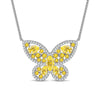 Sterling Silver Brilliant Butterfly Pendant Necklace In White Gold Plated
