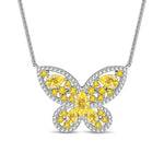 Sterling Silver Brilliant Butterfly Pendant Necklace In White Gold Plated