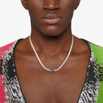 Sterling Silver Personalized Fashion Snap Necklace With Enamel In White Gold Plated For Men