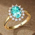 Oval Brilliant Cut Electric Lagoon Hue Lab-Certified Paraiba Tourmaline - Halo Classic Engagement Ring 14K Yellow Gold Plated (Includes GRC Certification from Gemstone Research Center)
