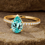 Pear Brilliant Cut Electric Lagoon Hue Lab-Certified Paraiba Tourmaline - Pave Classic Engagement Ring 14K Yellow Gold Plated (Includes GRC Certification from Gemstone Research Center)