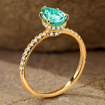 Pear Brilliant Cut Electric Lagoon Hue Lab-Certified Paraiba Tourmaline - Pave Classic Engagement Ring 14K Yellow Gold Plated (Includes GRC Certification from Gemstone Research Center)