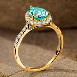 Pear Brilliant Cut Electric Lagoon Hue Lab-Certified Paraiba Tourmaline - Halo Classic Engagement Ring 14K Yellow Gold Plated (Includes GRC Certification from Gemstone Research Center)