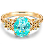 Oval Brilliant Cut Electric Lagoon Hue Lab-Certified Paraiba Tourmaline - Pave Classic Engagement Ring 14K Yellow Gold Plated (Includes GRC Certification from Gemstone Research Center)