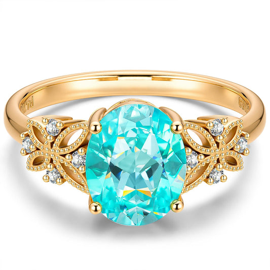 gon- Oval Brilliant Cut Electric Lagoon Hue Lab-Certified Paraiba Tourmaline - Pave Classic Engagement Ring 14K Yellow Gold Plated (Includes GRC Certification from Gemstone Research Center)