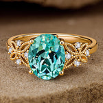 Oval Brilliant Cut Electric Lagoon Hue Lab-Certified Paraiba Tourmaline - Pave Classic Engagement Ring 14K Yellow Gold Plated (Includes GRC Certification from Gemstone Research Center)