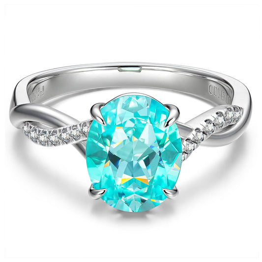 gon- Oval Brilliant Cut Electric Lagoon Hue Lab-Certified Paraiba Tourmaline - Pave Classic Engagement Ring White Gold Plated (Includes GRC Certification from Gemstone Research Center)