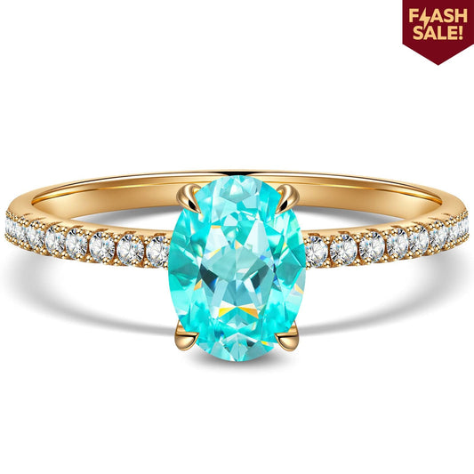 gon- Oval Brilliant Cut Electric Lagoon Hue Lab-Certified Paraiba Tourmaline - Pave Classic Engagement Ring 14K Yellow Gold Plated (Includes GRC Certification from Gemstone Research Center)