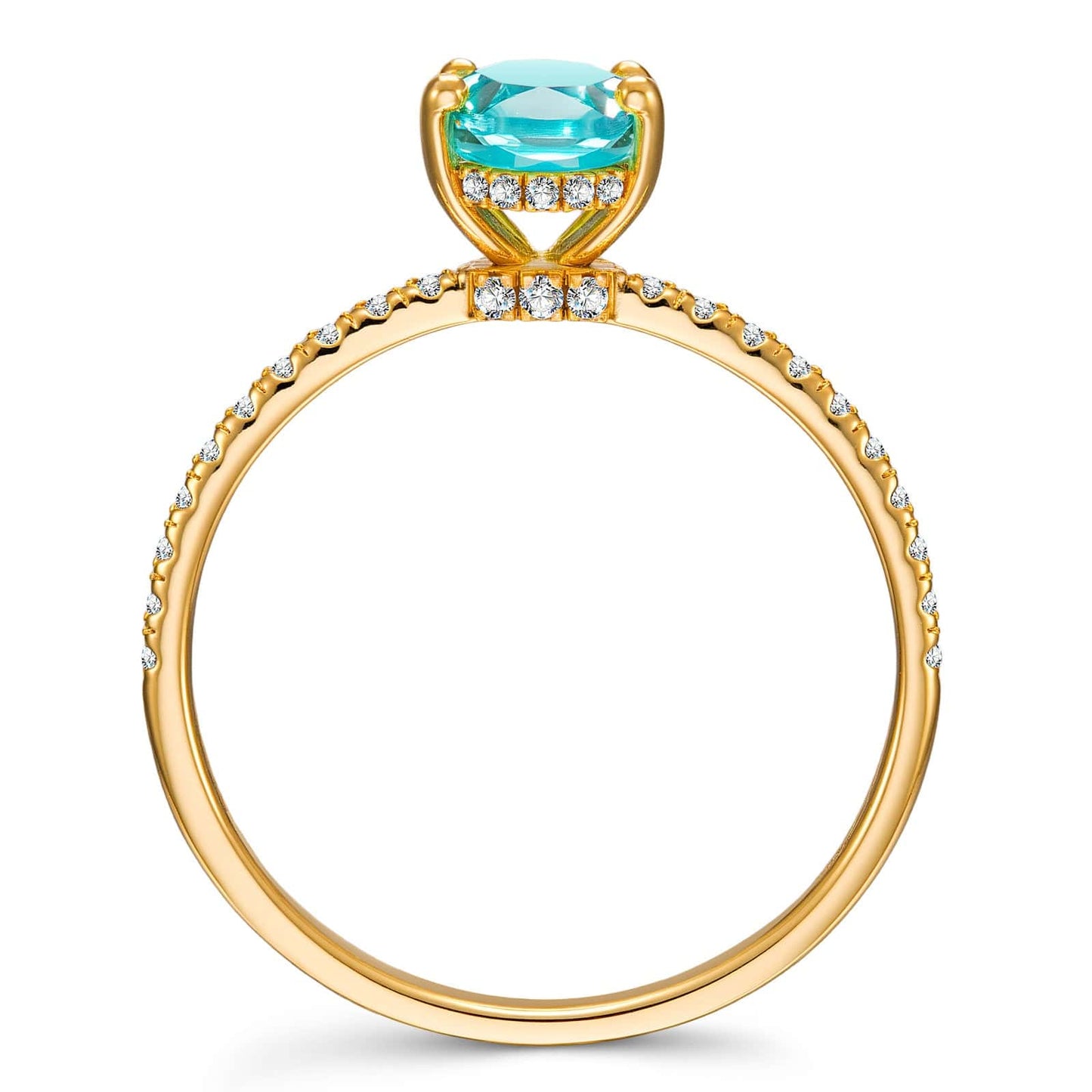 Oval Brilliant Cut Electric Lagoon Hue Lab-Certified Paraiba Tourmaline - Pave Classic Engagement Ring 14K Yellow Gold Plated (Includes GRC Certification from Gemstone Research Center)