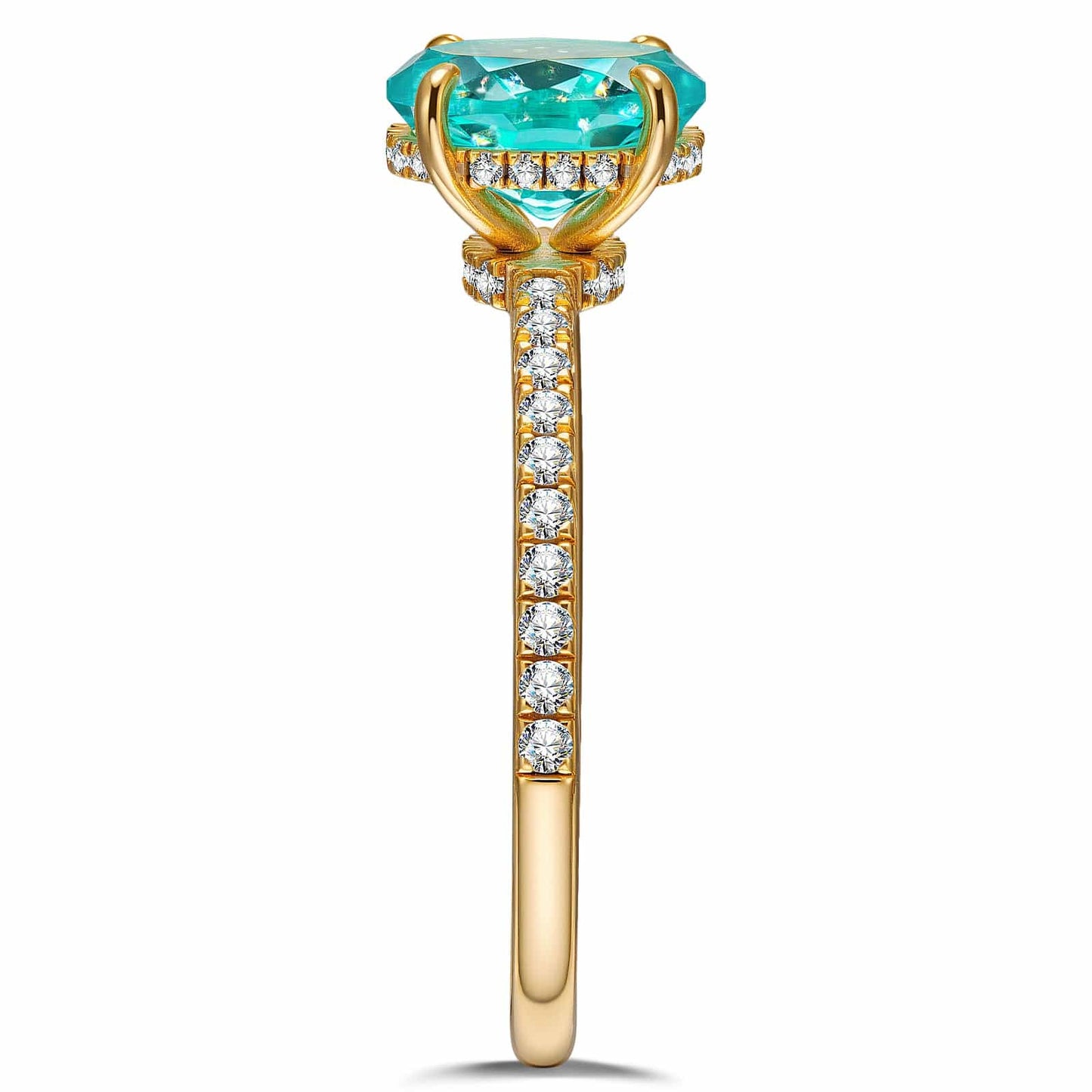 Oval Brilliant Cut Electric Lagoon Hue Lab-Certified Paraiba Tourmaline - Pave Classic Engagement Ring 14K Yellow Gold Plated (Includes GRC Certification from Gemstone Research Center)