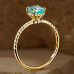 Oval Brilliant Cut Electric Lagoon Hue Lab-Certified Paraiba Tourmaline - Pave Classic Engagement Ring 14K Yellow Gold Plated (Includes GRC Certification from Gemstone Research Center)