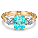 Oval Brilliant Cut Electric Lagoon Hue Lab-Certified Paraiba Tourmaline - Three Stone Classic Engagement Ring 14K Yellow Gold Plated (Includes GRC Certification from Gemstone Research Center)