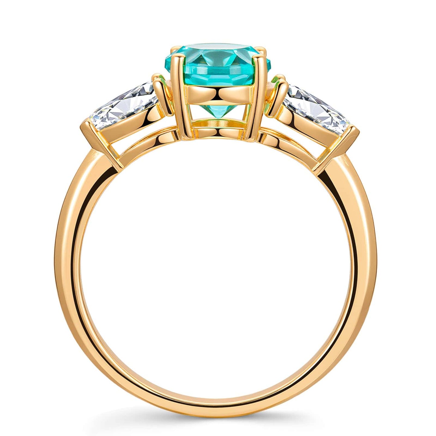 Oval Brilliant Cut Electric Lagoon Hue Lab-Certified Paraiba Tourmaline - Three Stone Classic Engagement Ring 14K Yellow Gold Plated (Includes GRC Certification from Gemstone Research Center)