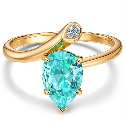 gon- Pear Brilliant Cut Electric Lagoon Hue Lab-Certified Paraiba Tourmaline - Classic Engagement Ring 14K Yellow Gold Plated (Includes GRC Certification from Gemstone Research Center)