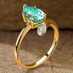 Pear Brilliant Cut Electric Lagoon Hue Lab-Certified Paraiba Tourmaline - Classic Engagement Ring 14K Yellow Gold Plated (Includes GRC Certification from Gemstone Research Center)
