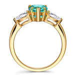 Pear Brilliant Cut Electric Lagoon Hue Lab-Certified Paraiba Tourmaline - Three Stone Classic Engagement Ring 14K Yellow Gold Plated (Includes GRC Certification from Gemstone Research Center)