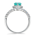 Pear Brilliant Cut Electric Lagoon Hue Lab-Certified Paraiba Tourmaline - Halo Classic Engagement Ring White Gold Plated (Includes GRC Certification from Gemstone Research Center)