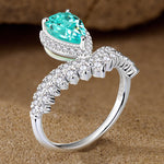 Pear Brilliant Cut Electric Lagoon Hue Lab-Certified Paraiba Tourmaline - Halo Classic Engagement Ring White Gold Plated (Includes GRC Certification from Gemstone Research Center)
