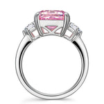 Radiant Modified Brilliant Cut Fancy Vivid Pink Ice-Frosted Sparkle Lab Zircon - Three Stone Classic Engagement Ring White Gold Plated