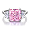 Radiant Modified Brilliant Cut Fancy Vivid Pink Ice-Frosted Sparkle Lab Zircon - Three Stone Classic Engagement Ring White Gold Plated