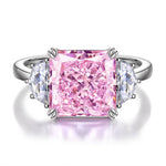 Radiant Modified Brilliant Cut Fancy Vivid Pink Ice-Frosted Sparkle Lab Zircon - Three Stone Classic Engagement Ring White Gold Plated