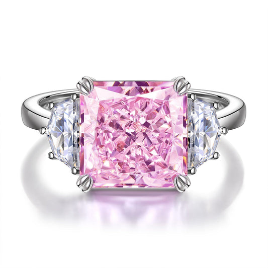 gon- Radiant Modified Brilliant Cut Fancy Vivid Pink Ice-Frosted Sparkle Lab Zircon - Three Stone Classic Engagement Ring White Gold Plated