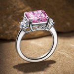 Radiant Modified Brilliant Cut Fancy Vivid Pink Ice-Frosted Sparkle Lab Zircon - Three Stone Classic Engagement Ring White Gold Plated