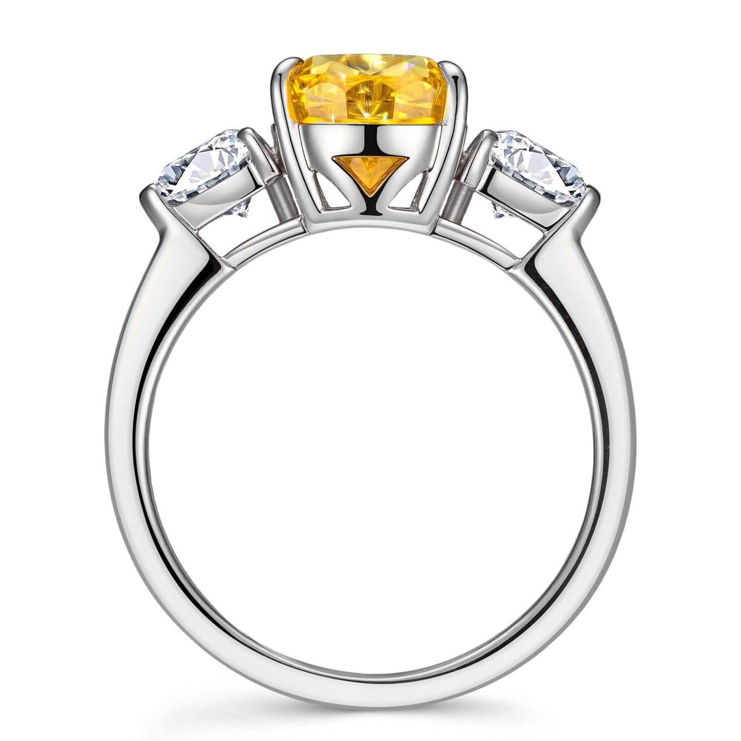 Pear Modified Brilliant Cut Fancy Vivid Yellow Ice-Frosted Sparkle Lab Zircon - Three Stone Classic Engagement Ring White Gold Plated