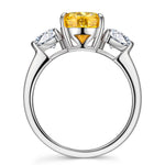 Pear Modified Brilliant Cut Fancy Vivid Yellow Ice-Frosted Sparkle Lab Zircon - Three Stone Classic Engagement Ring White Gold Plated