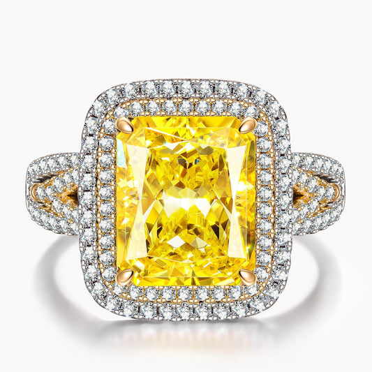 gon- Radiant Modified Brilliant Cut Fancy Vivid Yellow Ice-Frosted Sparkle Lab Zircon - Halo Classic Engagement Ring White Gold Plated