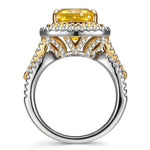 Radiant Modified Brilliant Cut Fancy Vivid Yellow Ice-Frosted Sparkle Lab Zircon - Halo Classic Engagement Ring White Gold Plated