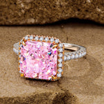 Radiant Modified Brilliant Cut Fancy Vivid Pink Ice-Frosted Sparkle Lab Zircon - Halo Classic Engagement Ring White Gold Plated