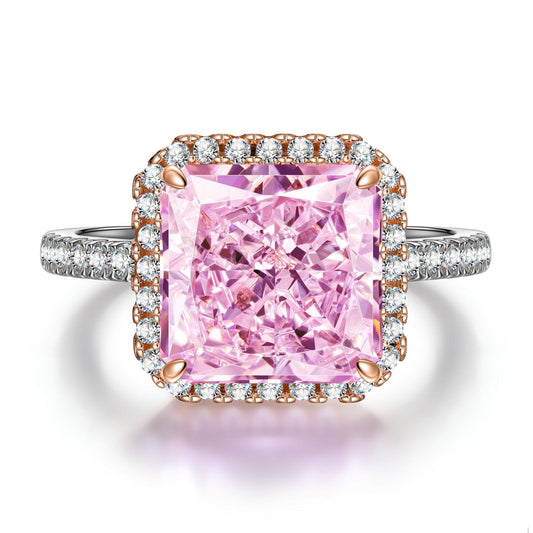 gon- Radiant Modified Brilliant Cut Fancy Vivid Pink Ice-Frosted Sparkle Lab Zircon - Halo Classic Engagement Ring White Gold Plated