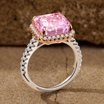 Radiant Modified Brilliant Cut Fancy Vivid Pink Ice-Frosted Sparkle Lab Zircon - Halo Classic Engagement Ring White Gold Plated