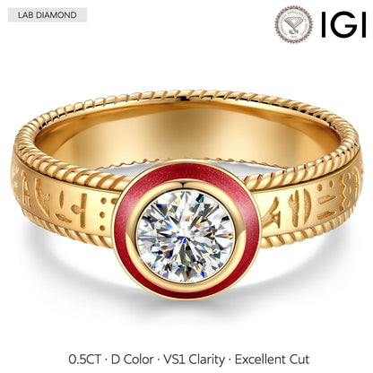 IGI Certified Lab-Grown Round Brilliant Cut Diamond - Solitaire Classic Engagement Ring 14K Yellow Gold Plated (Includes IGI Certification from International Gemological Institute)