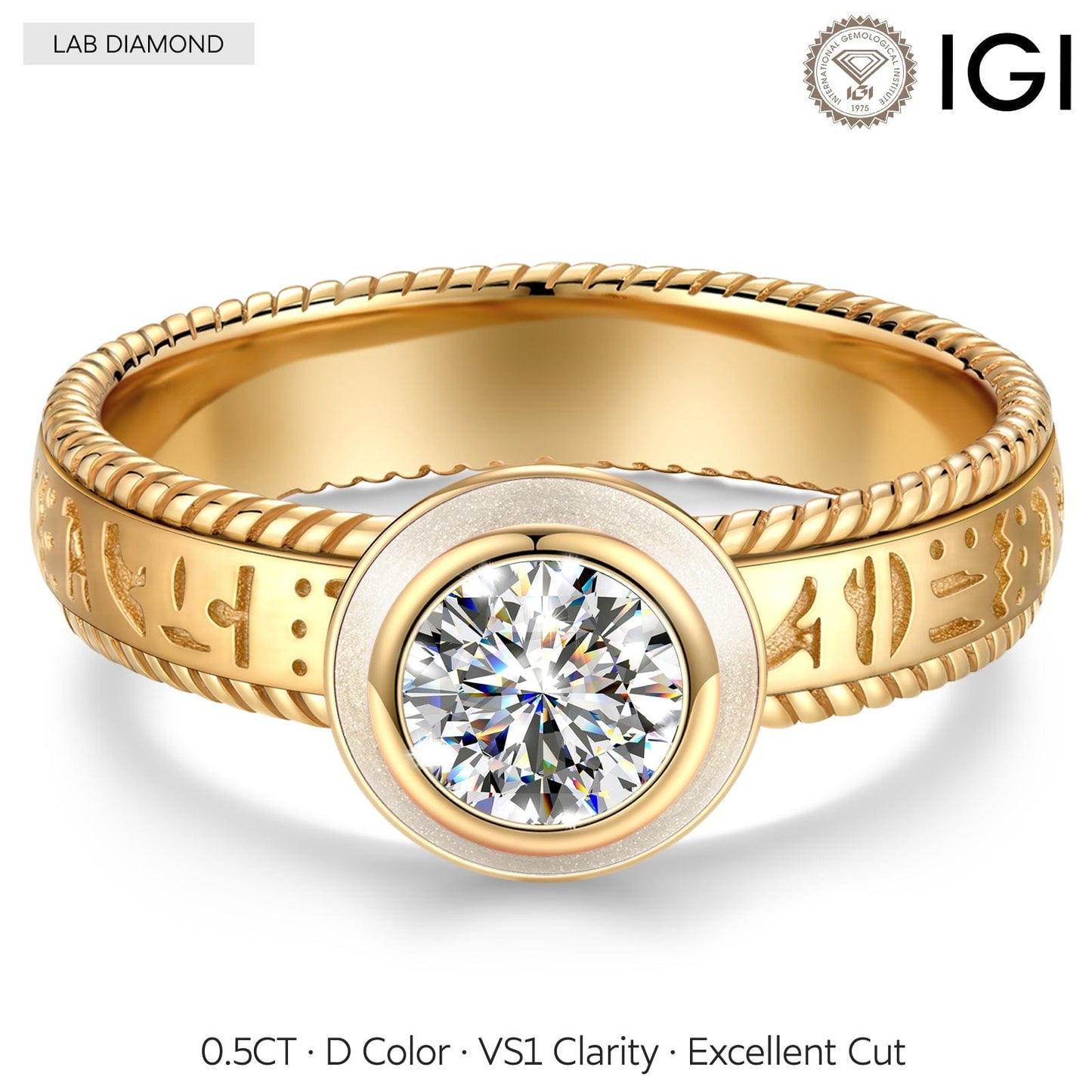 IGI Certified Lab-Grown Round Brilliant Cut Diamond - Solitaire Classic Engagement Ring 14K Yellow Gold Plated (Includes IGI Certification from International Gemological Institute)
