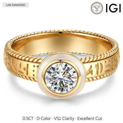 IGI Certified Lab-Grown Round Brilliant Cut Diamond - Solitaire Classic Engagement Ring 14K Yellow Gold Plated (Includes IGI Certification from International Gemological Institute)