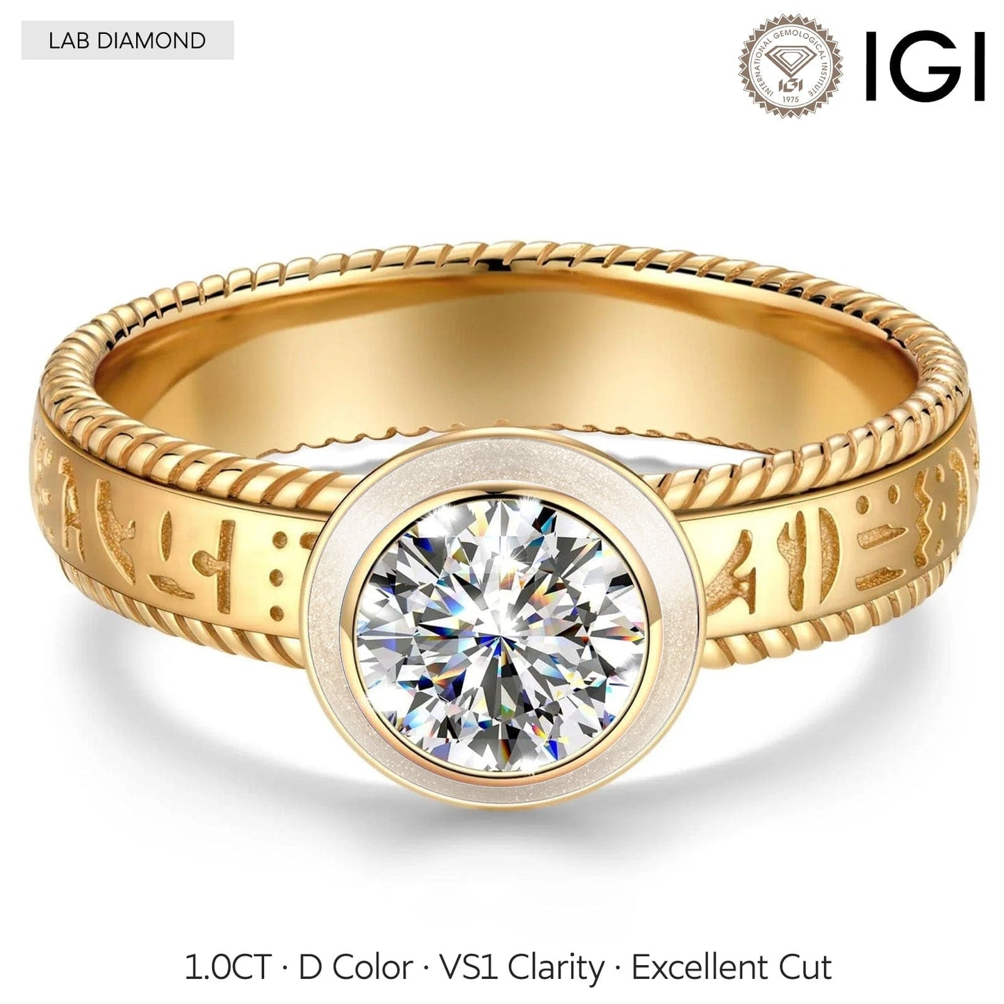 IGI Certified Lab-Grown Round Brilliant Cut Diamond - Solitaire Classic Engagement Ring 14K Yellow Gold Plated (Includes IGI Certification from International Gemological Institute)