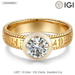 IGI Certified Lab-Grown Round Brilliant Cut Diamond - Solitaire Classic Engagement Ring 14K Yellow Gold Plated (Includes IGI Certification from International Gemological Institute)