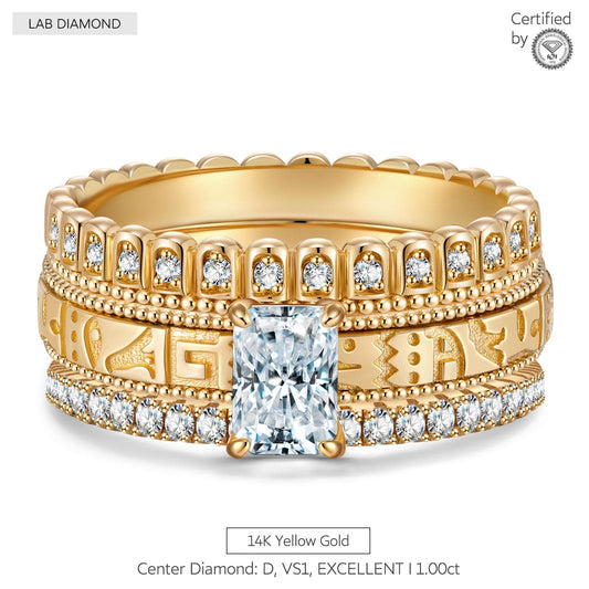 gon- IGI Certified Lab-Grown Radiant Cut Diamond - Bridal Sets Classic Engagement Ring 14K Yellow Gold Plated (Includes IGI Certification from International Gemological Institute)