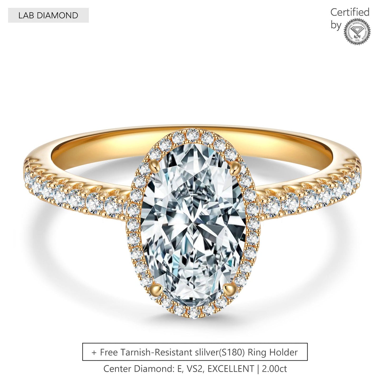 Exclusive Sale: IGI Certified Lab-Grown Oval Brilliant Cut Diamond - And Get a 14K Yellow Gold Plated Ring Holder For Free (Includes IGI Certification from International Gemological Institute)