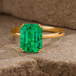 Emerald-Cut Vivid Colombian Green Lab-Certified Emerald - Solitaire Classic Engagement Ring 14K Yellow Gold Plated (Includes GRC Certification from Gemstone Research Center)