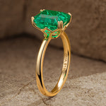 Emerald-Cut Vivid Colombian Green Lab-Certified Emerald - Solitaire Classic Engagement Ring 14K Yellow Gold Plated (Includes GRC Certification from Gemstone Research Center)