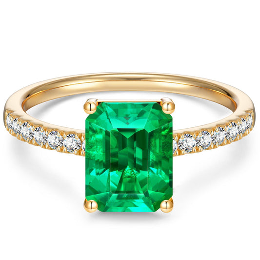 gon- Emerald-Cut Vivid Colombian Green Lab-Certified Emerald - Pave Classic Engagement Ring 14K Yellow Gold Plated (Includes GRC Certification from Gemstone Research Center)