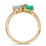 Emerald-Cut Vivid Colombian Green Lab-Certified Emerald and Lab-Certified Pear Brilliant Cut Moissanite - Two Stone Classic Engagement Ring 14K Yellow Gold Plated (Includes GRC Certification from Gemstone Research Center)